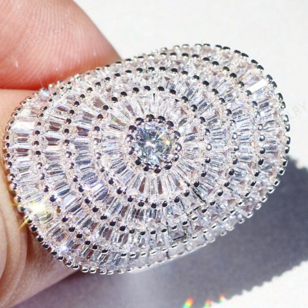 NEW 21 CT Silver Baguette Round Diamond Ring - Picture 6 of 7